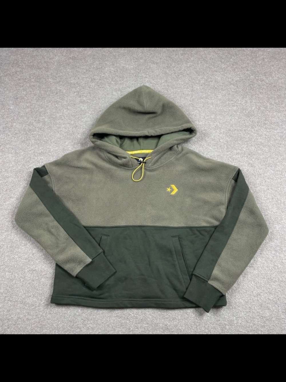 Converse Women's Hoodie Size S Green Hoodie Pullover Crop Fleece Sweatshirt